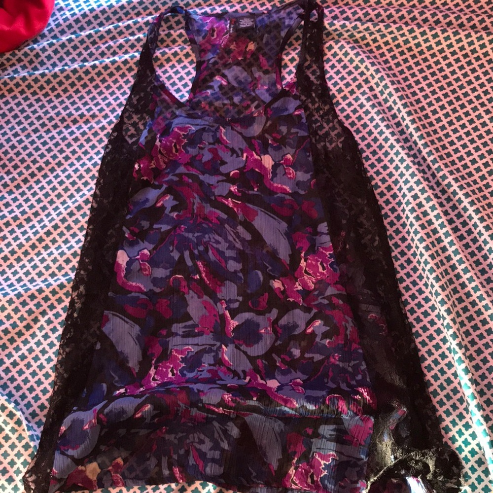 Purple and blue flower tank top
